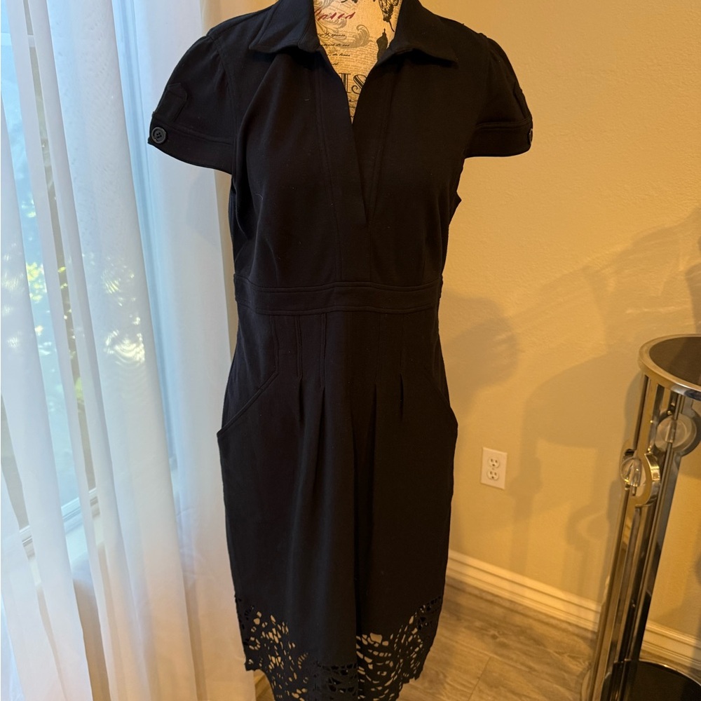 BCBGMaxAzria Black Midi Dress with Lace Hem